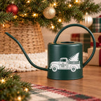Personalized Christmas Tree Watering Can, Vintage Truck Design, Forest Green (50 oz)