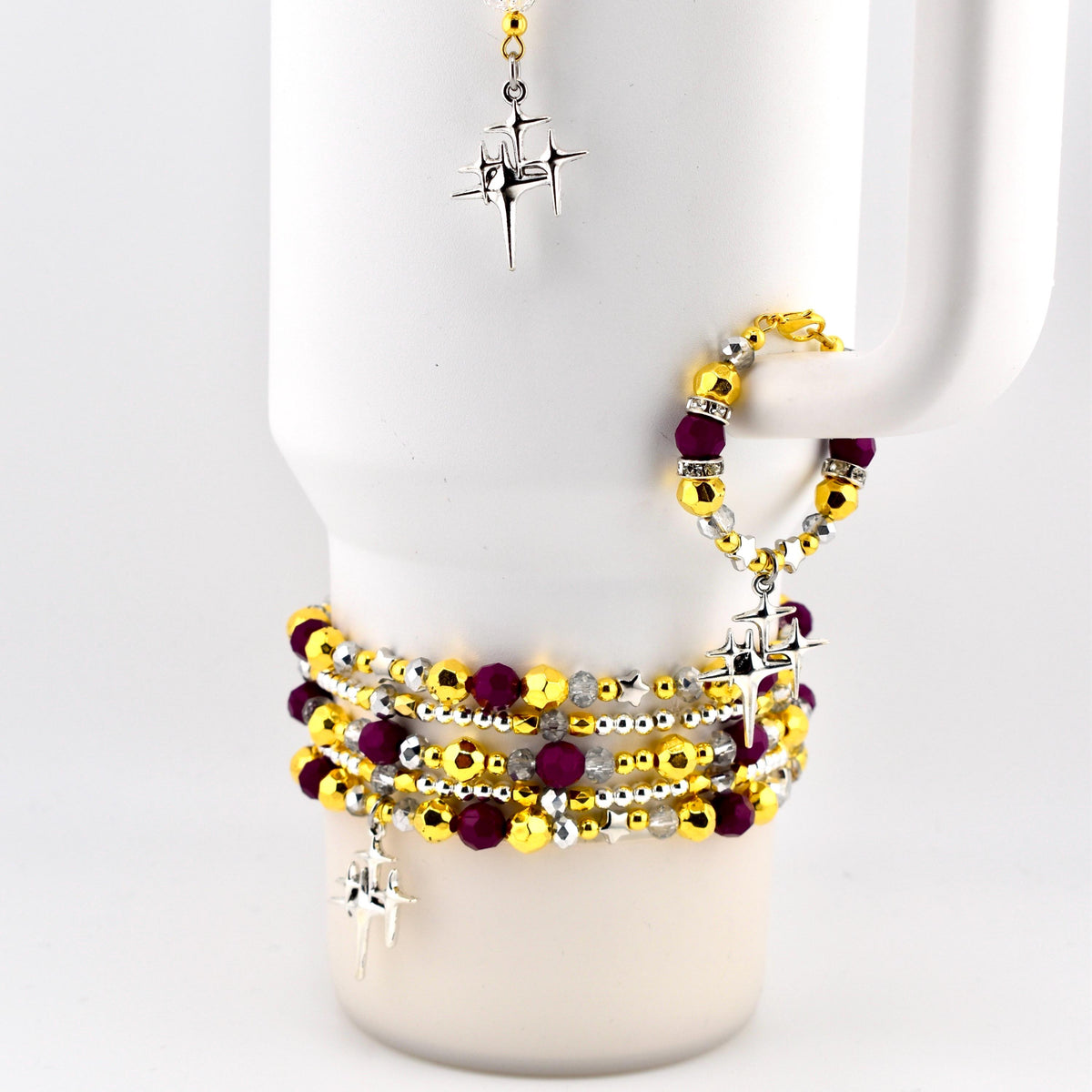 Plum Radiance Bracelet Collection: Purple Silver and Gold Beaded Bracelets