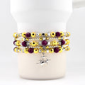 Plum Radiance Bracelet Collection: Purple Silver and Gold Beaded Bracelets