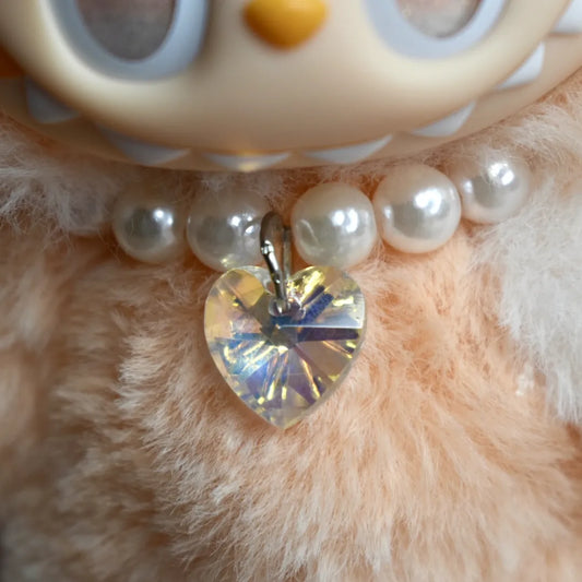 Elegant Pearl & Crystal Heart Necklace for Labubu