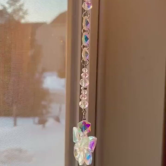 Butterfly Crystal Suncatcher - Rainbow Light Catcher Window or Rearview Mirror Hanging Decor