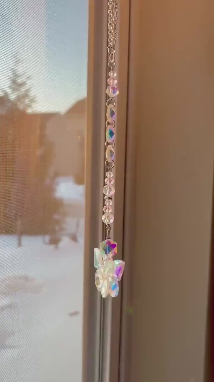 Butterfly Crystal Suncatcher - Rainbow Light Catcher Window or Rearview Mirror Hanging Decor