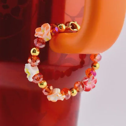 Orange Red Yellow and Gold Hibiscus Flower Tumbler Handle Charm Bracelet