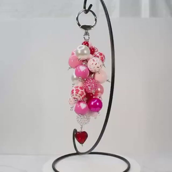 Pink Beaded Straw or Bag Charm: Valentine's Keychain Accessory