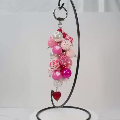 Pink Beaded Straw or Bag Charm: Valentine's Keychain Accessory