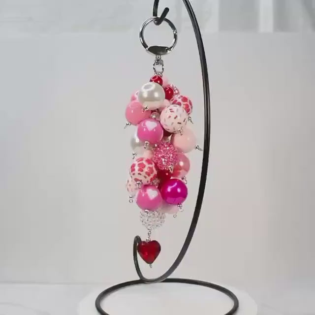 Pink Beaded Straw or Bag Charm: Valentine's Keychain Accessory