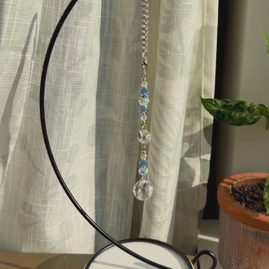 Crystal Blue Suncatcher | Window or Rearview Mirror Hanging Crystal Prism