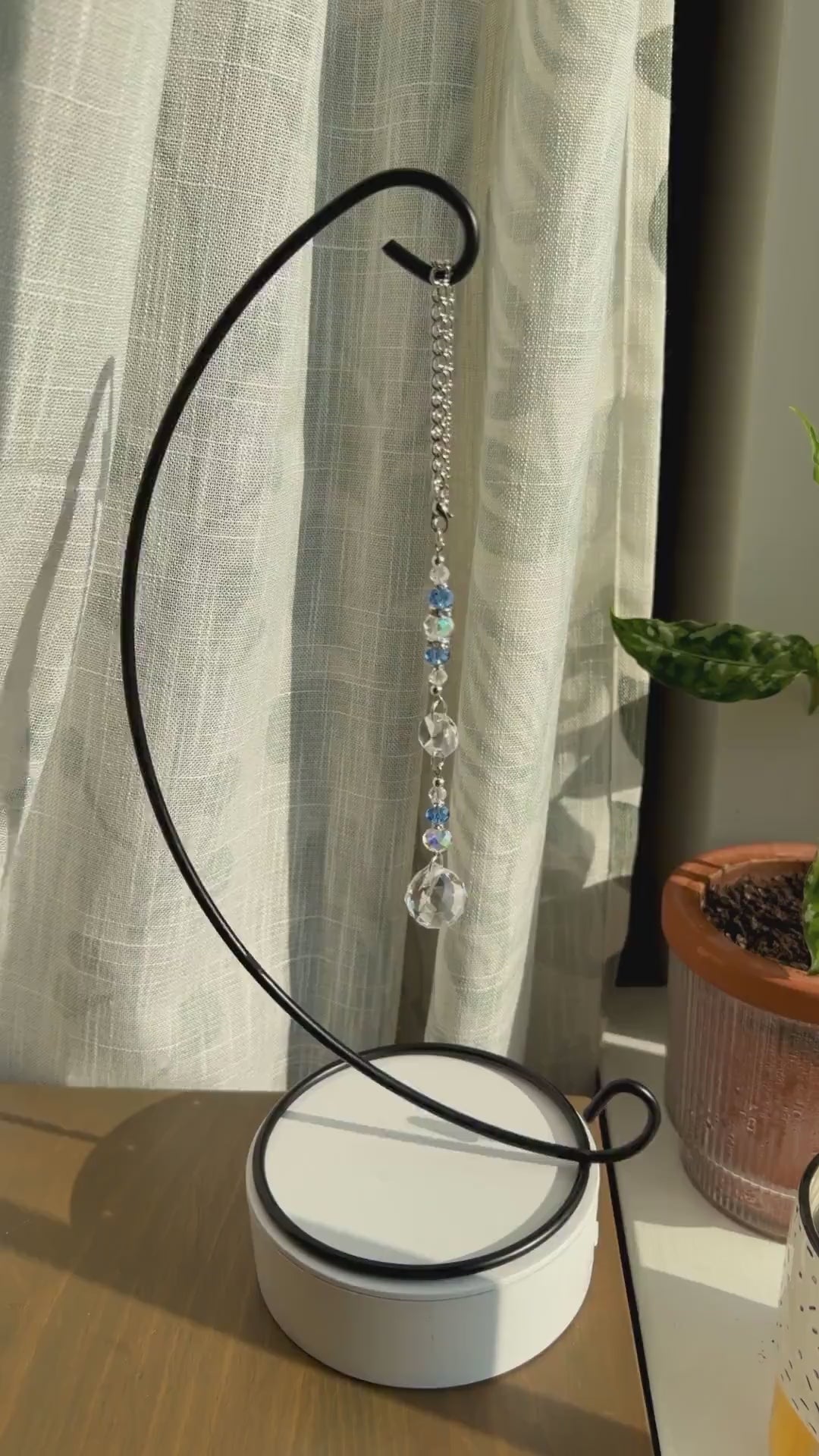 Crystal Blue Suncatcher | Window or Rearview Mirror Hanging Crystal Prism