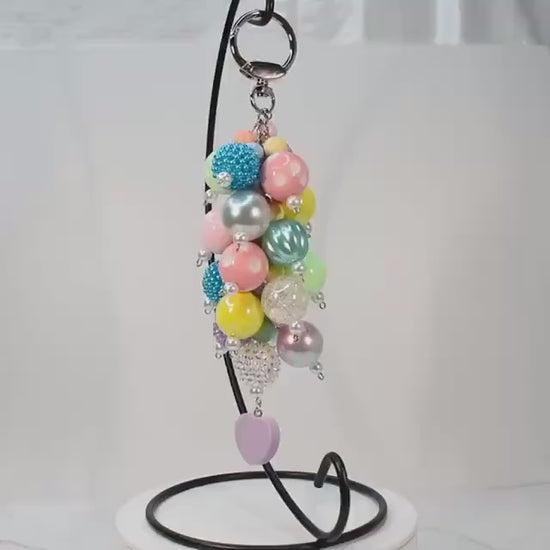 Pastel Spring Bag Charm: Colorful Beaded Purse Accessory and Statement Keychain Charm