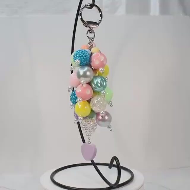 Pastel Spring Bag Charm: Colorful Beaded Purse Accessory and Statement Keychain Charm