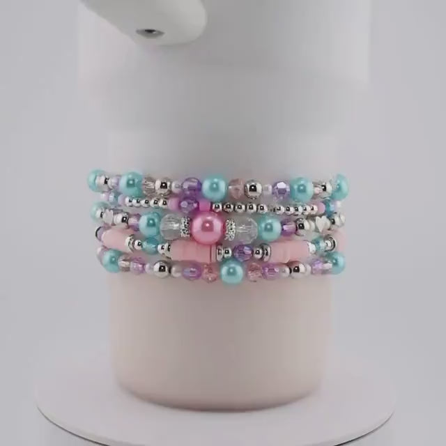 Sea Glass Plume Bracelet Collection: Blue, Pink and Purple Beaded Bracelets