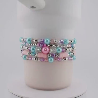Sea Glass Plume Bracelet Collection: Blue, Pink and Purple Beaded Bracelets