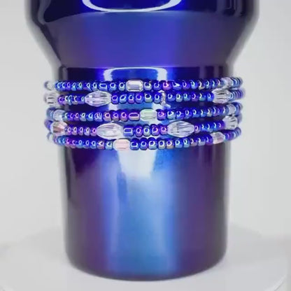 Royal Blue Beaded Bracelet Collection: Iridescent Blue-Purple Beaded Bracelets with AB Crystal Accents