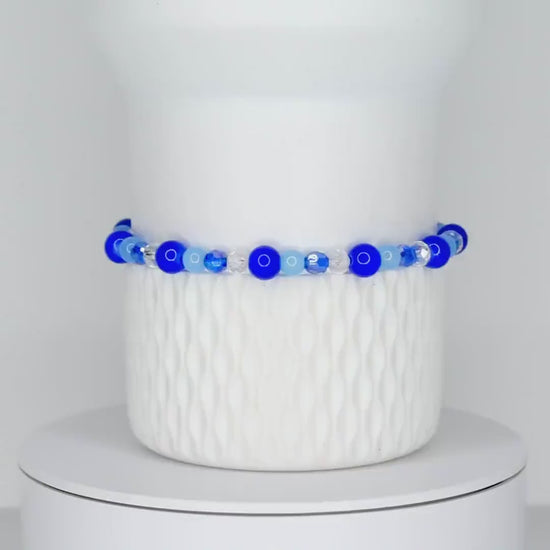 Cobalt Blue and Sky Blue Beaded Bracelet with Crystal Accents