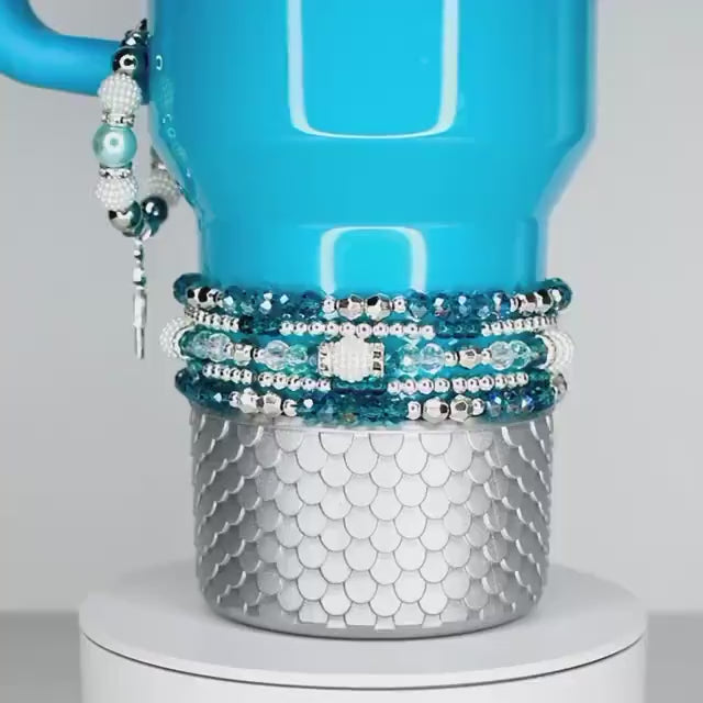 Turquoise Tumbler Handle Charm Bracelet with Silver Sparkling Accent Beads