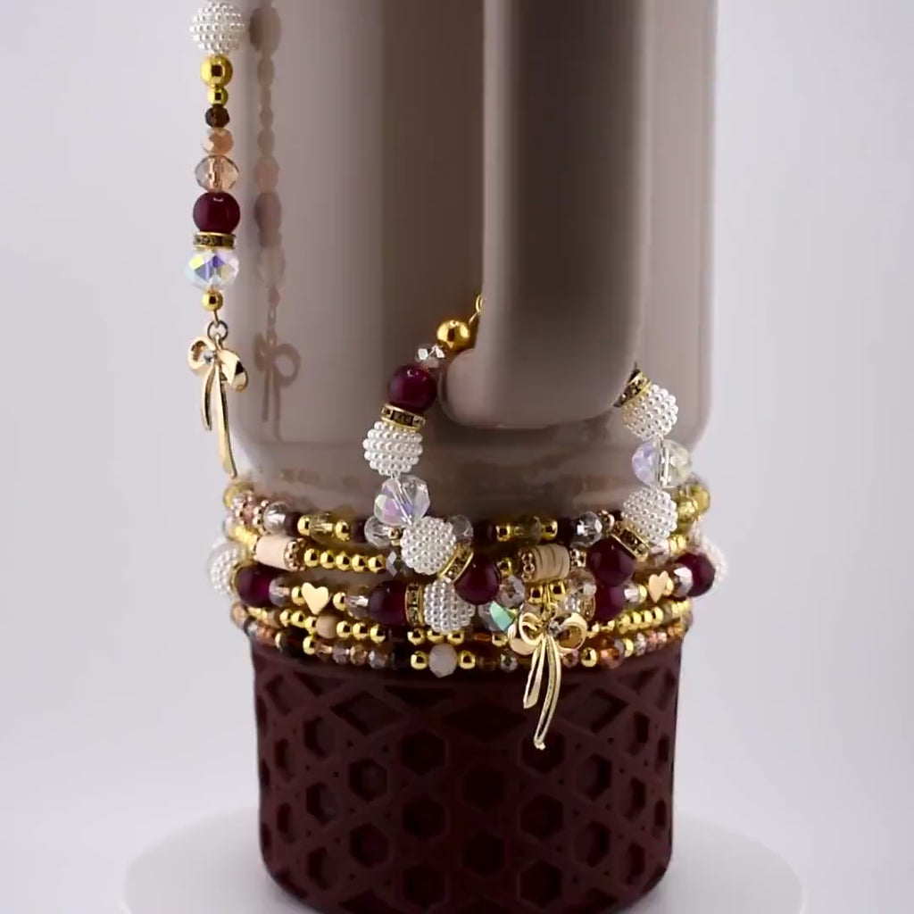 Bedrock Gloss Handmade Beaded Bracelet Collection: Burgundy Gold and Cream Bracelets