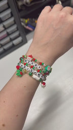 Merry Christmas Beaded Bracelet Stack – Red, Green & Gold Holiday Charm Bracelets