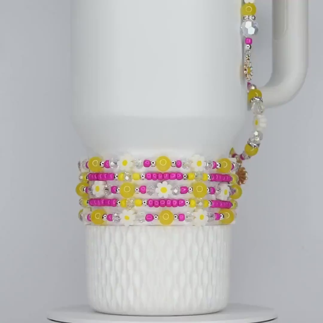 Yellow Pink Daisy Flower Tumbler Straw Charm