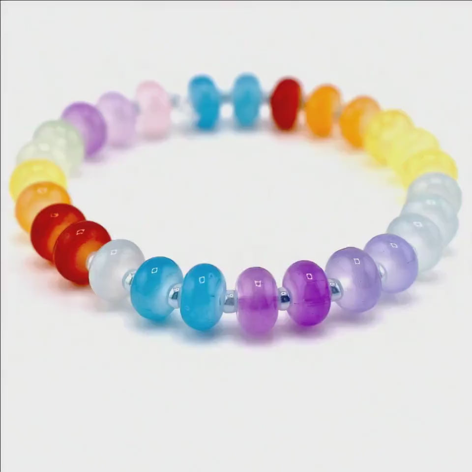 Rainbow Rondelle Beaded Bracelet with Light Blue Spacers