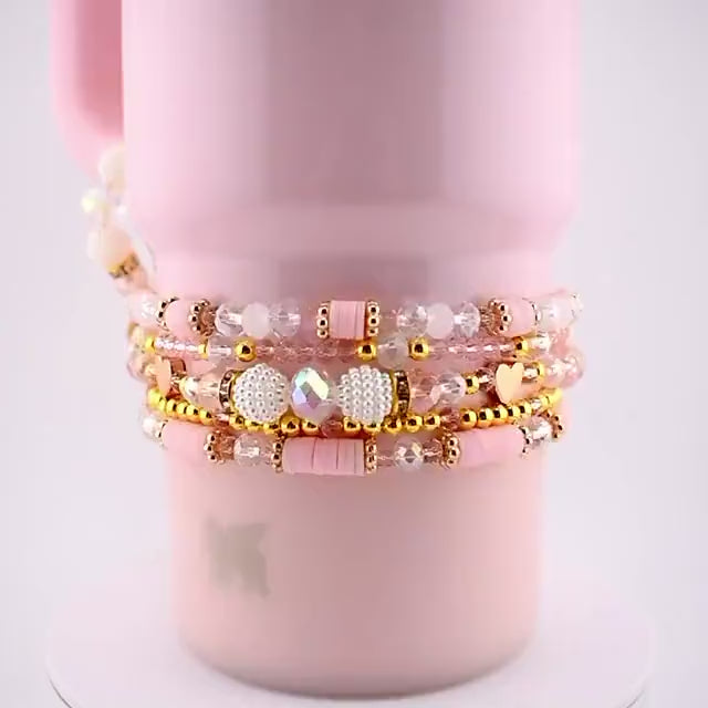 Blossom Gloss Bracelet Collection: Light Pink and Gold Stackable Bracelets
