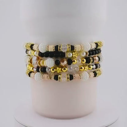 Wild Blooms Bracelet Collection: Black, Cream and Gold Beaded Bracelets