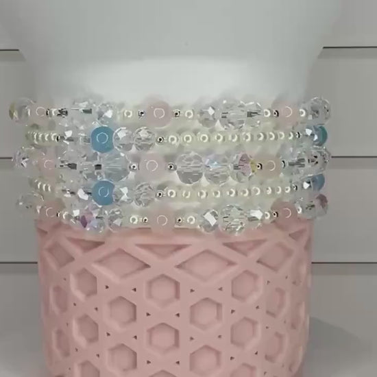 Romantic Ocean Bracelet Collection: Pink, Blue and Crystal Beaded Bracelets