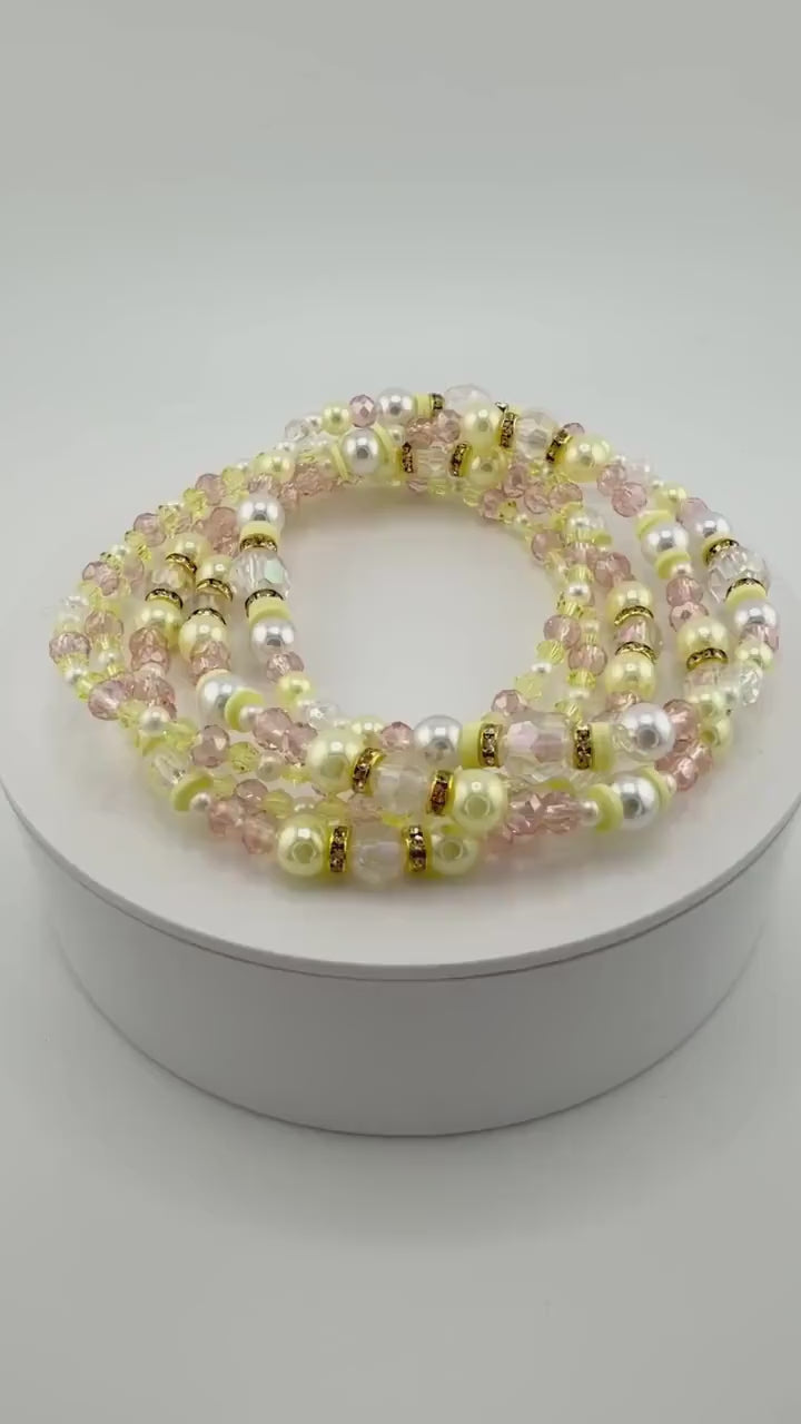 Keepsake Bracelet Collection — Yellow Pink and Pearl Beaded Bracelets