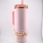Blossom Gloss Tumbler Straw Charm: Pink Pearl and Gold Beaded Straw Dangle