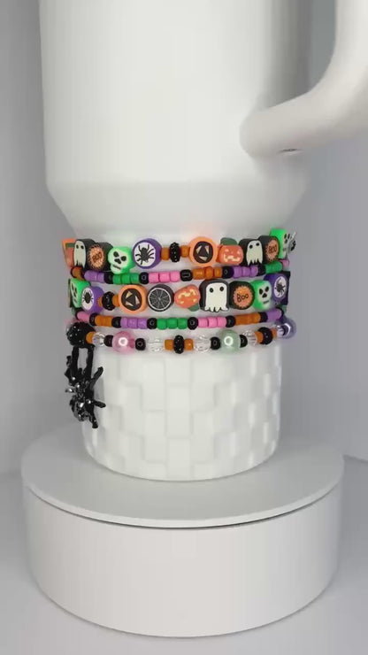 Spooky Season Bracelet Collection with Halloween Beads and Rhinestone Spider Charm