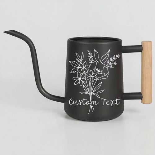 Personalized Watering Can with Floral Bouquet and Customizable Name or Word Design