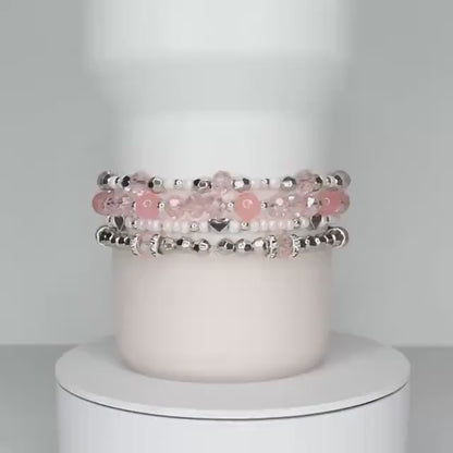 Tea Rose Tile Bracelet Collection: Peach Pink and Silver Beaded Bracelets