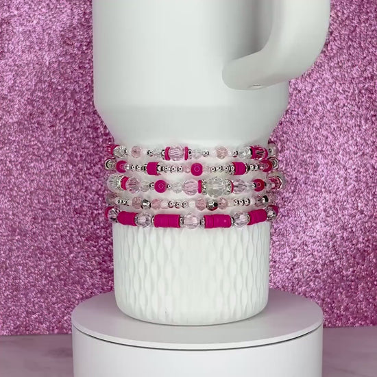 Pink Crystal Romance Bracelet Collection: Fuchsia Silver and Crystal Beaded Bracelets