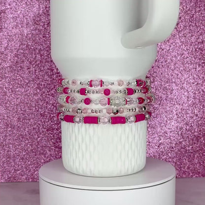 Pink Crystal Romance Bracelet Collection: Fuchsia Silver and Crystal Beaded Bracelets