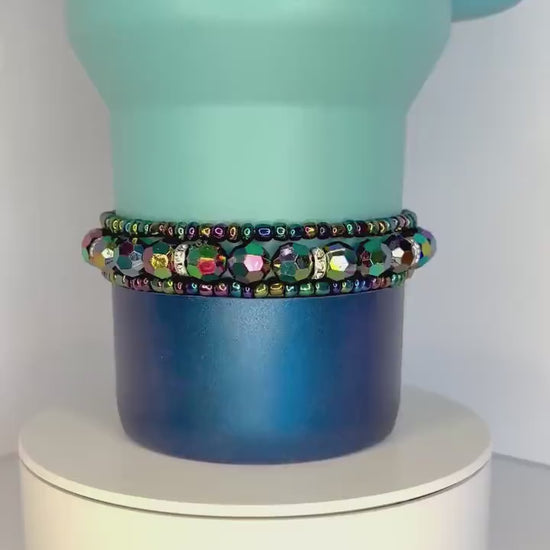Iridescent Black Bracelet Stack, Set of 3