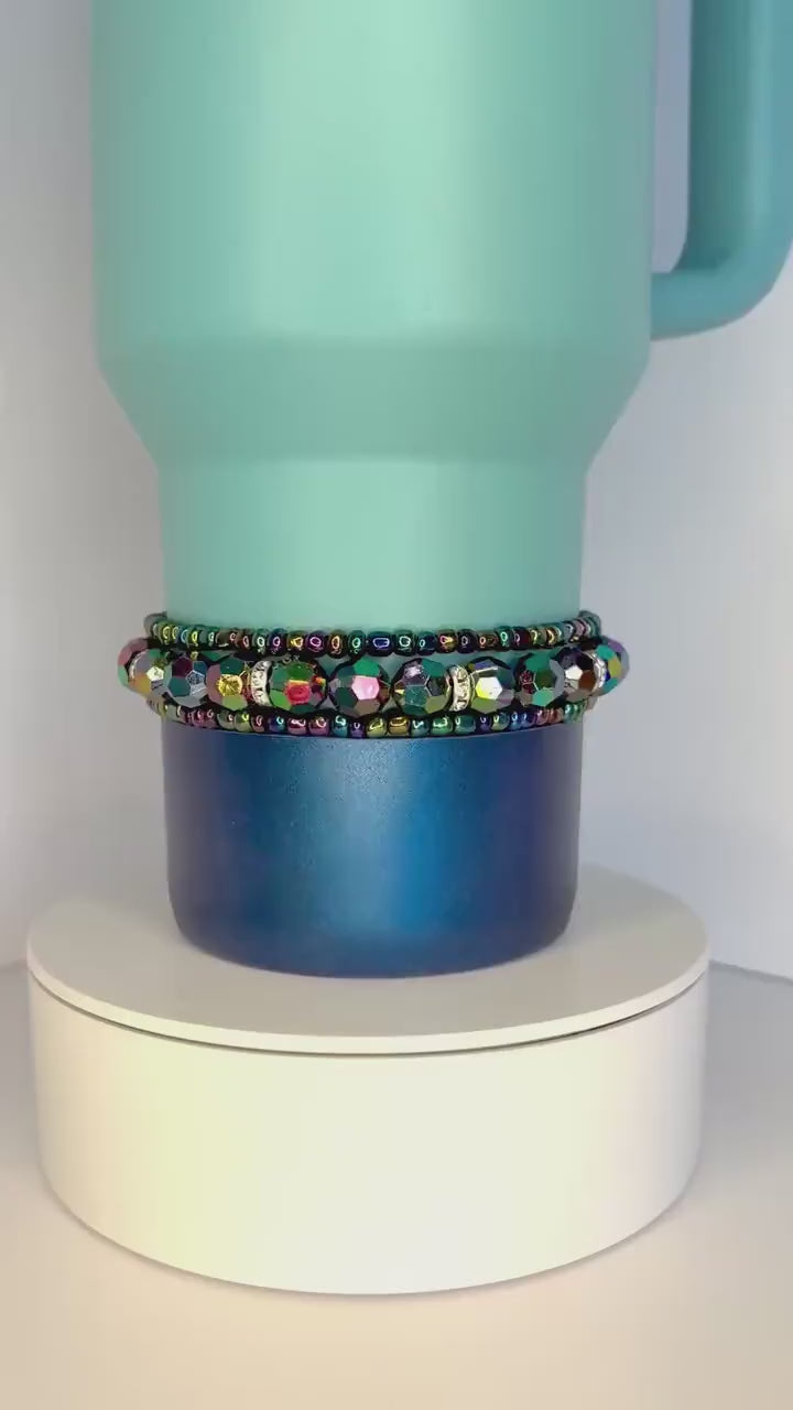 Iridescent Black Bracelet Stack, Set of 3