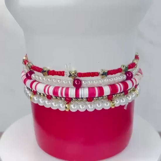 Cherry Charm Bracelet Collection with Red White and Gold Beads