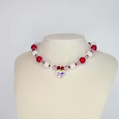 Crystal Heart Necklace | Red Pink Beaded Necklace | Kids & Adult Sizes