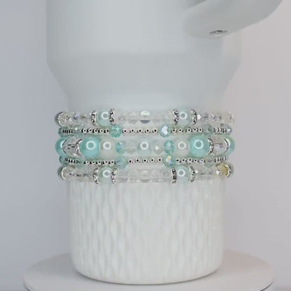 Seaglass Gloss Bracelet Collection: Mint Pearl and Crystal Beaded Bracelets