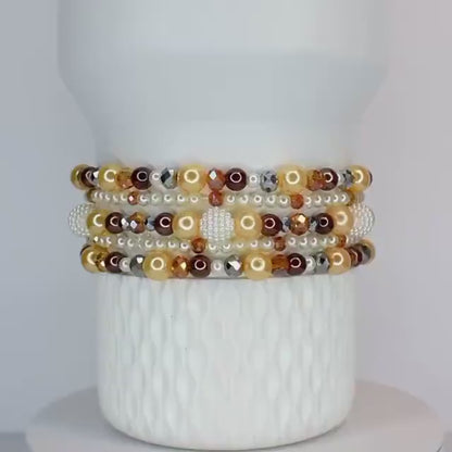 Camel Bracelet Collection: Brown, Gold and Beige Beaded Bracelets