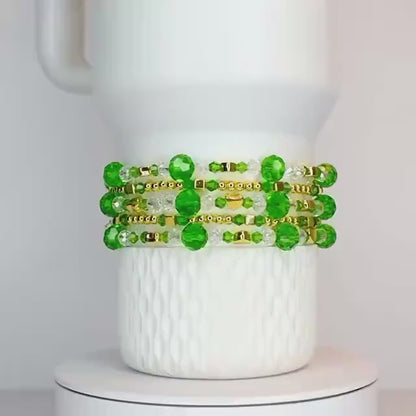 St. Patrick's Day Bracelet Collection: Sparkling Green, Crystal and Gold Beaded Bracelets with Charm