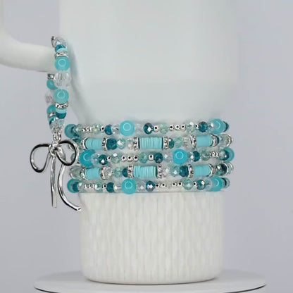 Turquoise Tumbler Handle Bracelet: Green Blue Beaded Accessory with Silver Accents