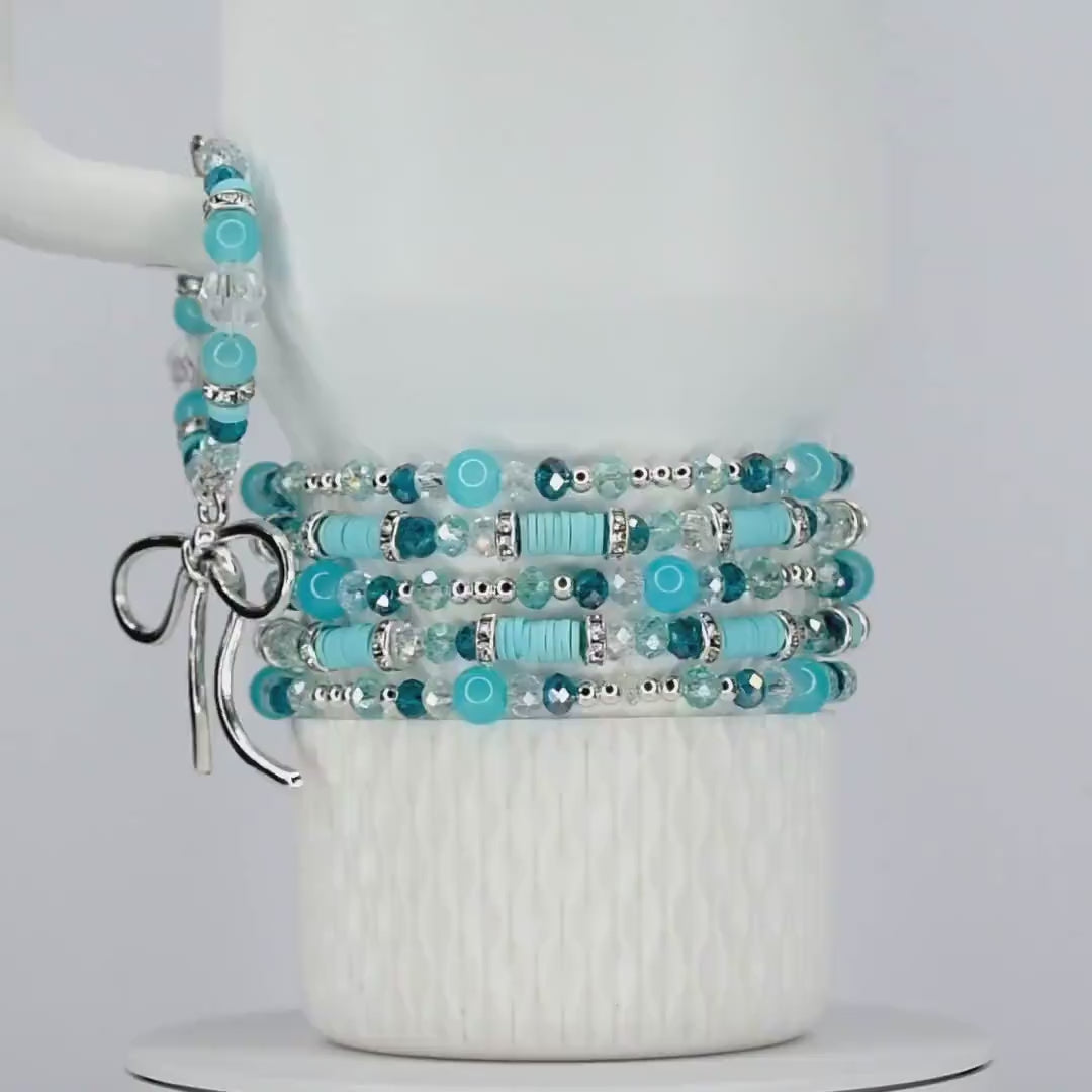 Turquoise Tumbler Handle Bracelet: Green Blue Beaded Accessory with Silver Accents