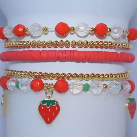 Berry Sweet Strawberry Charm Bracelet Stack