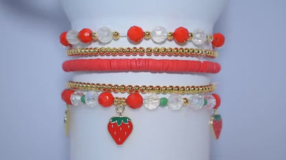 Berry Sweet Strawberry Charm Bracelet Stack